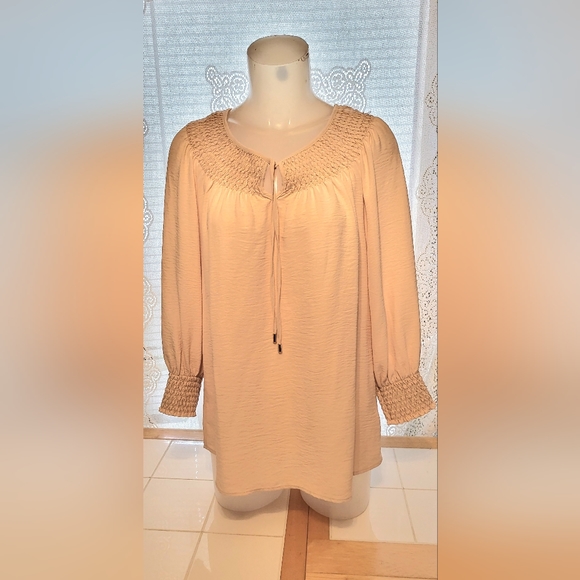 Calvin Klein beige/tan tie front blouse size Large - Picture 1 of 6